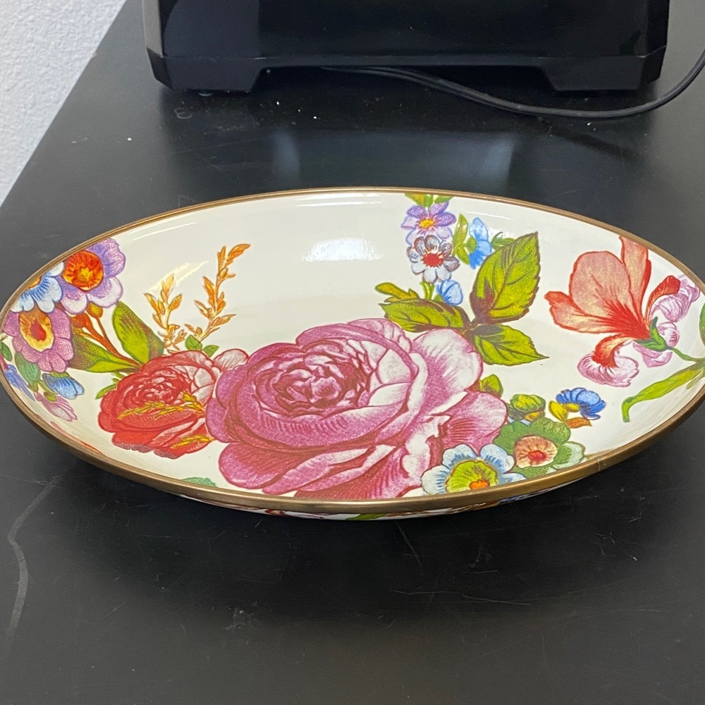MacKenzie-Childs Retired Floral Oval Platter - Pink and Green - Picture 3 of 5